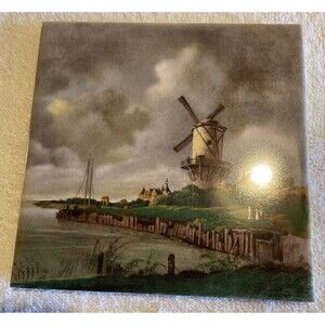 Vintage Ceramic Folk Art Tile Windmill Seaside  Countryside RAKO Czechoslovakia